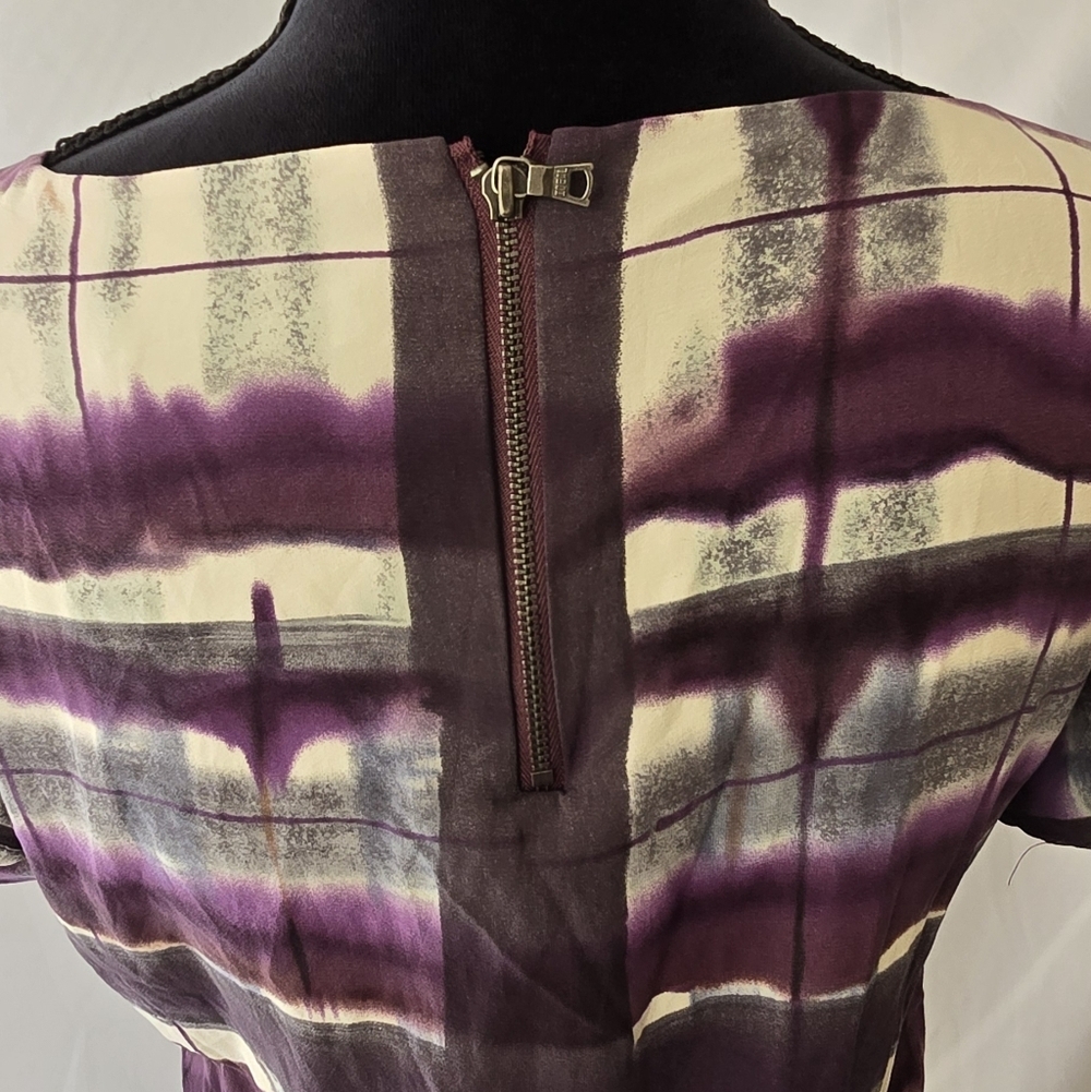 alice+olivia women XS silk watercolor 3/4 zipper blouse short sleeve boho Career - Picture 7 of 8